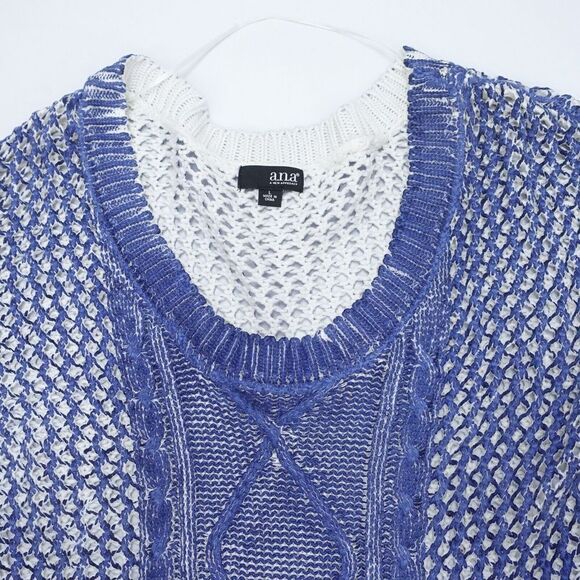 a.n.a. A New Approach Sweater Women's Large Blue Open-Knit Long Sleeve Pullover - Picture 2 of 6